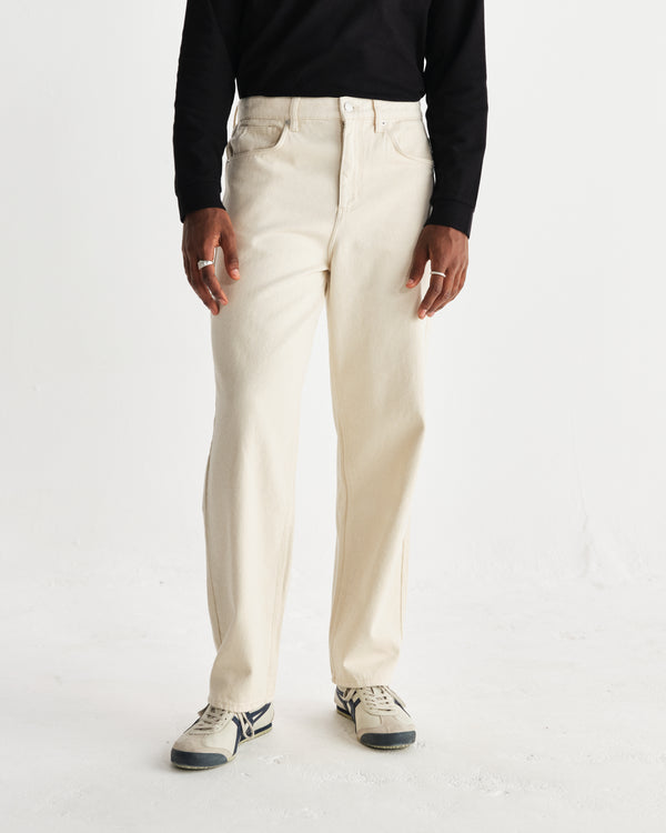 wax london men's Felix - Ecru Loose Fit Denim Jeans