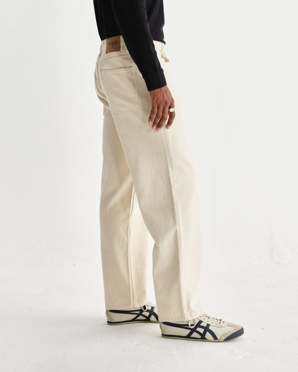 wax london men's Felix - Ecru Loose Fit Denim Jeans