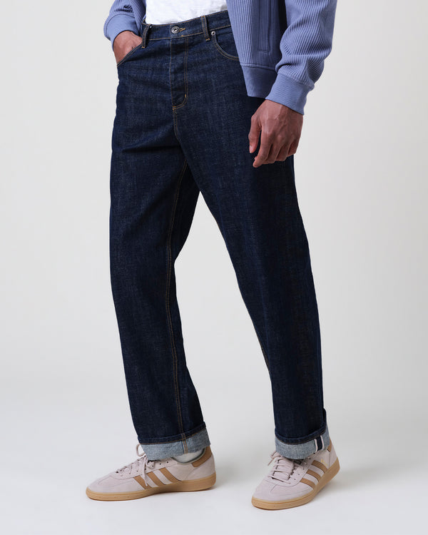 wax london men's Felix - Rinse Wash Selvedge Loose Fit Denim Jeans