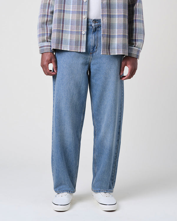 wax london men's Felix - Vintage Antique Blue Loose Fit Denim Jeans