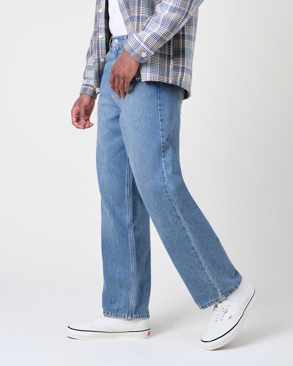 wax london men's Felix - Vintage Antique Blue Loose Fit Denim Jeans