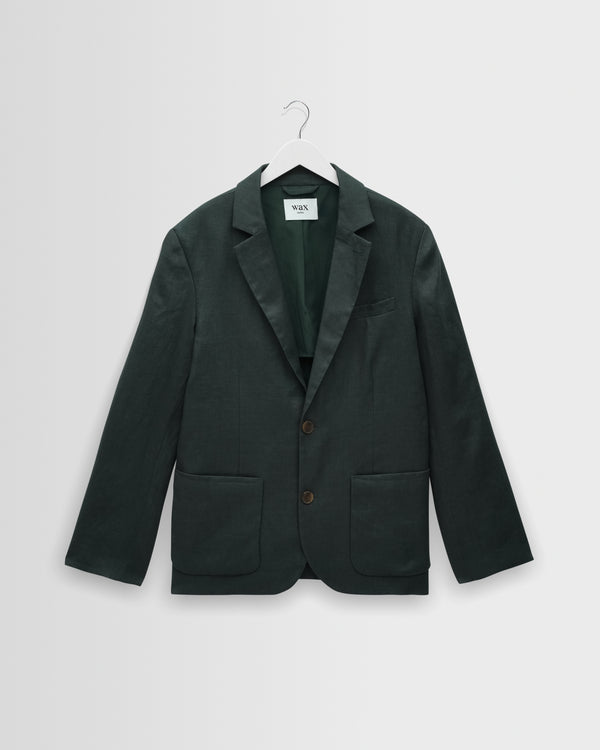 wax london men's Fintry - Dark Green Linen Single-Breasted Blazer