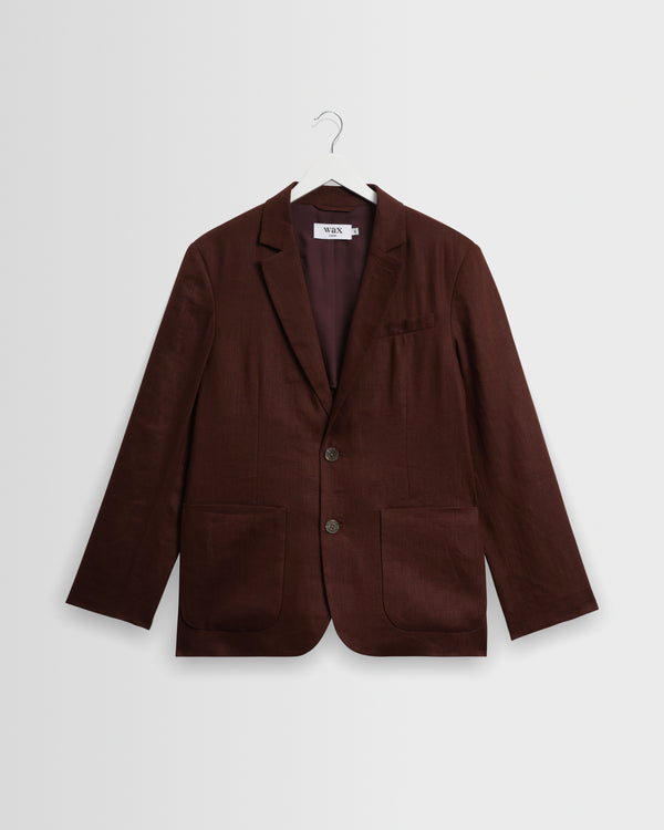 wax london men's Fintry - Merlot Linen Single-Breasted Blazer