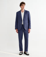 wax london men's Fintry - Mid Blue Linen Single-Breasted Blazer