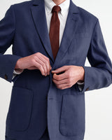 wax london men's Fintry - Mid Blue Linen Single-Breasted Blazer