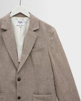 wax london men's Fintry - Natural And Brown Stripe Linen Single-Breasted Blazer