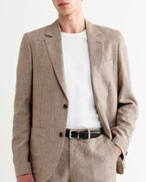 wax london men's Fintry - Natural And Brown Stripe Linen Single-Breasted Blazer