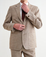 wax london men's Fintry - Natural And Brown Stripe Linen Single-Breasted Blazer