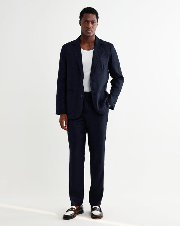 wax london men's Fintry - Navy Linen Single-Breasted Blazer