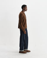 wax london men's Friar - Brown Brush Cable Knit Zip Cardigan