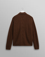 wax london men's Friar - Brown Brush Cable Knit Zip Cardigan