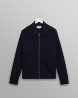 wax london men's Friar - Navy Brush Cable Knit Zip Cardigan