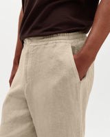 wax london men's Glencoe - Beige Washed Linen Loose Fit Trousers