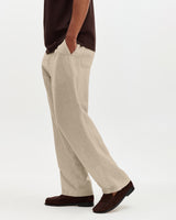 wax london men's Glencoe - Beige Washed Linen Loose Fit Trousers
