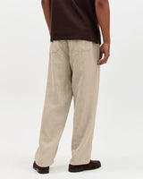wax london men's Glencoe - Beige Washed Linen Loose Fit Trousers
