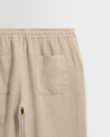 wax london men's Glencoe - Beige Washed Linen Loose Fit Trousers