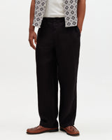 wax london men's Glencoe - Black Washed Linen Loose Fit Trousers