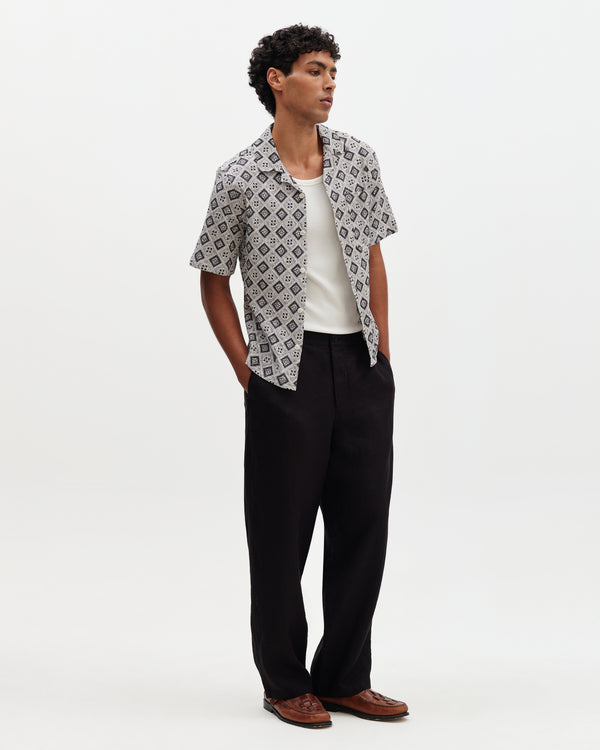 wax london men's Glencoe - Black Washed Linen Loose Fit Trousers
