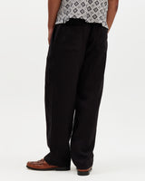 wax london men's Glencoe - Black Washed Linen Loose Fit Trousers