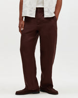 wax london men's Glencoe - Brown Washed Linen Loose Fit Trousers
