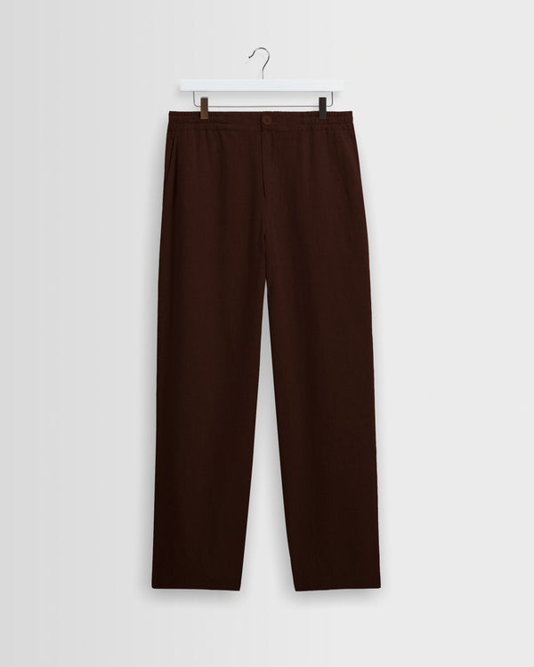 wax london men's Glencoe - Brown Washed Linen Loose Fit Trousers