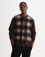 wax london men's GOWER GILET ELM WOOL BLEND CHECK BROWN / BLACK