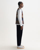 wax london men's Gower - Oatmeal And Multicolour Check Wool Gilet
