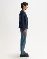 wax london men's Granby - Navy Ribbed Wool Cardigan