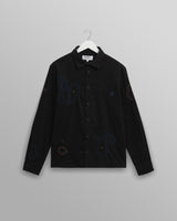 wax london men's Halcomb - Black And Multicolour Applique Corduroy Shirt