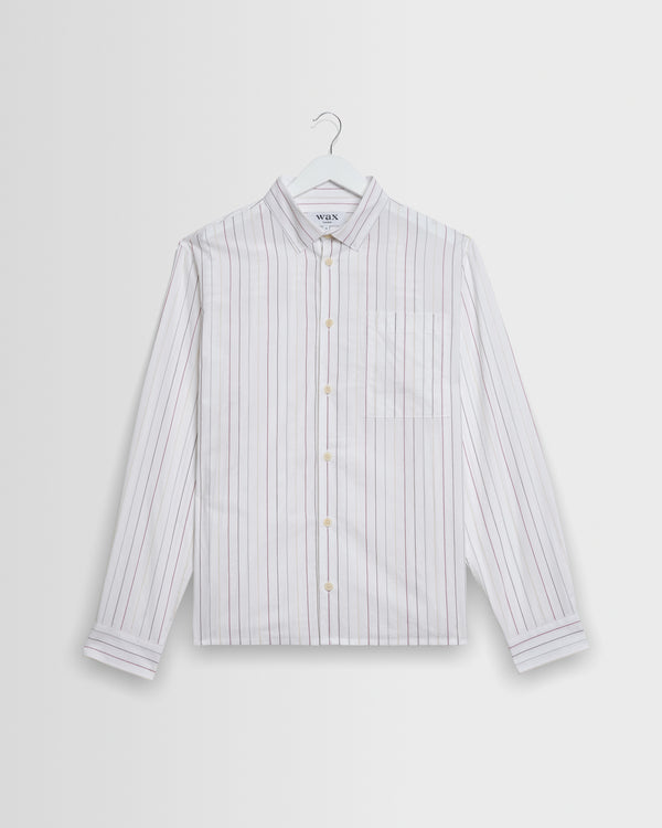 wax london men's Halcomb - Ecru And Multicolour Stripe Cotton Shirt