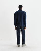 wax london men's Halcomb - Navy Herringbone Cotton Applique Shirt
