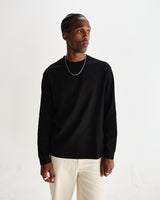 wax london men's Hayden - Black Textured Organic Cotton Long Sleeve T-Shirt