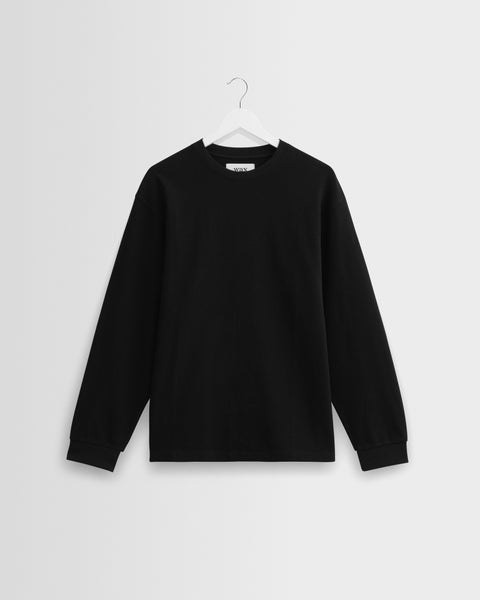 Hayden - Black Textured Organic Cotton Long Sleeve T-Shirt
