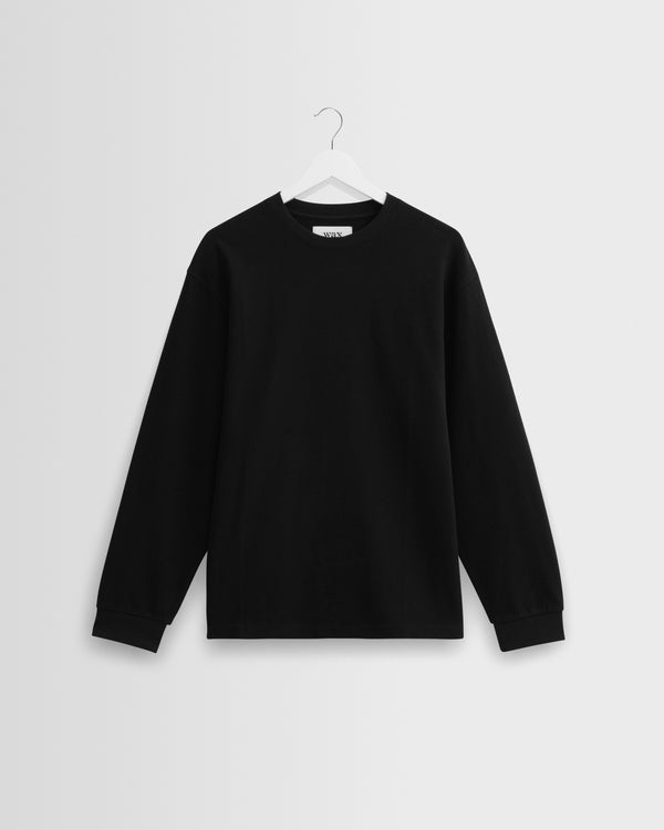 wax london men's Hayden - Black Textured Organic Cotton Long Sleeve T-Shirt