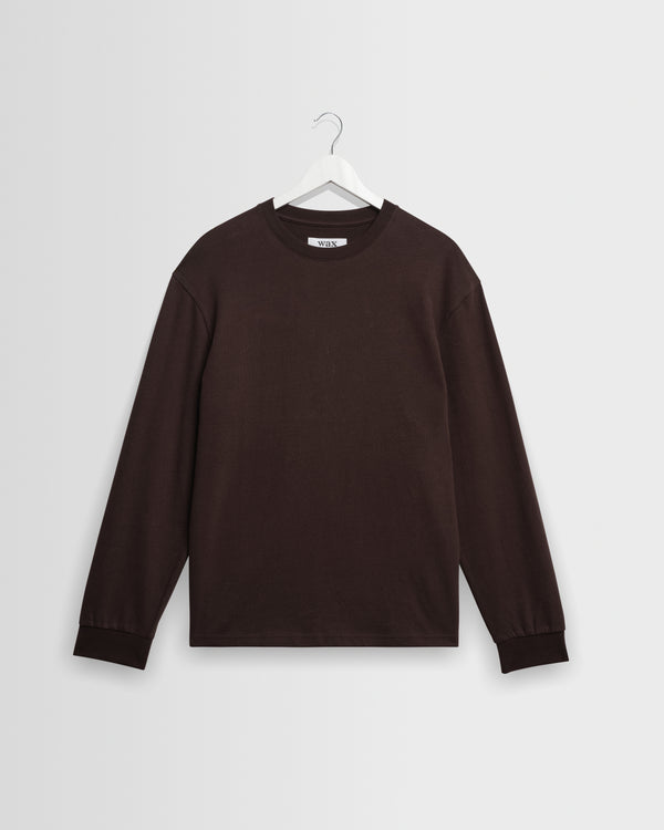 wax london men's Hayden - Dark Brown Emorised Cotton Long-Sleeve T-Shirt