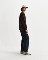 wax london men's Hayden - Dark Brown Textured Organic Cotton Long Sleeve T-Shirt