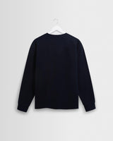 wax london men's Hayden - Navy Textured Organic Cotton Long Sleeve T-Shirt