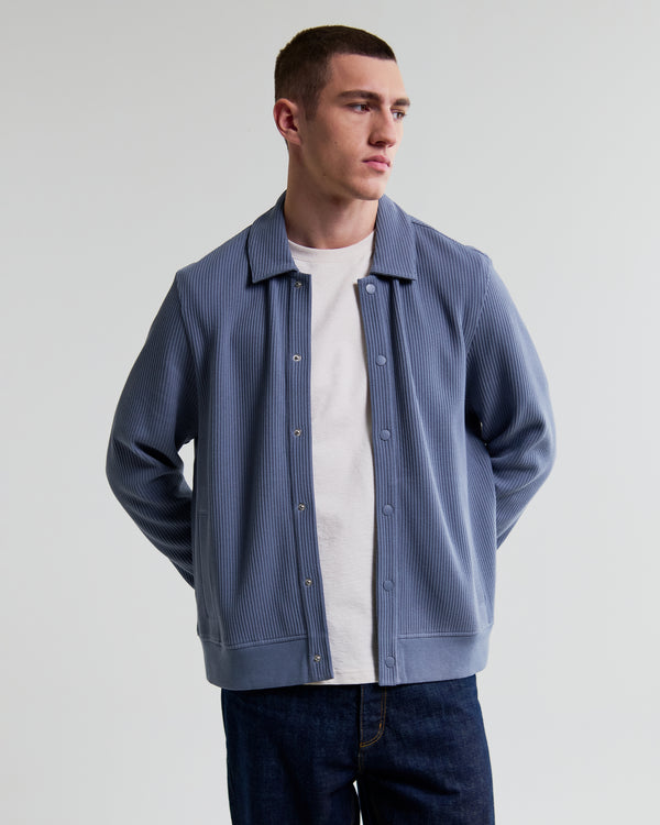 wax london men's Hays - Mid Blue Structured Waffle Overshirt