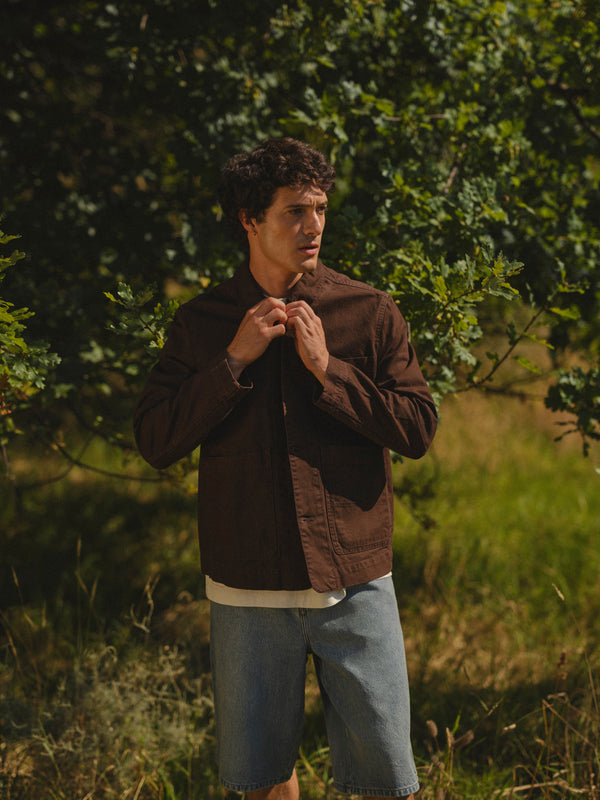 wax london men's Healey - Brown Organic Cotton Chore Jacket