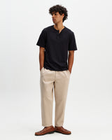 wax london men's Hill - Black Slub Organic Cotton Henley T-Shirt