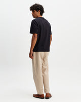 wax london men's Hill - Black Slub Organic Cotton Henley T-Shirt