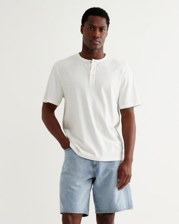 wax london men's Hill - Off White Slub Organic Cotton Henley T-Shirt