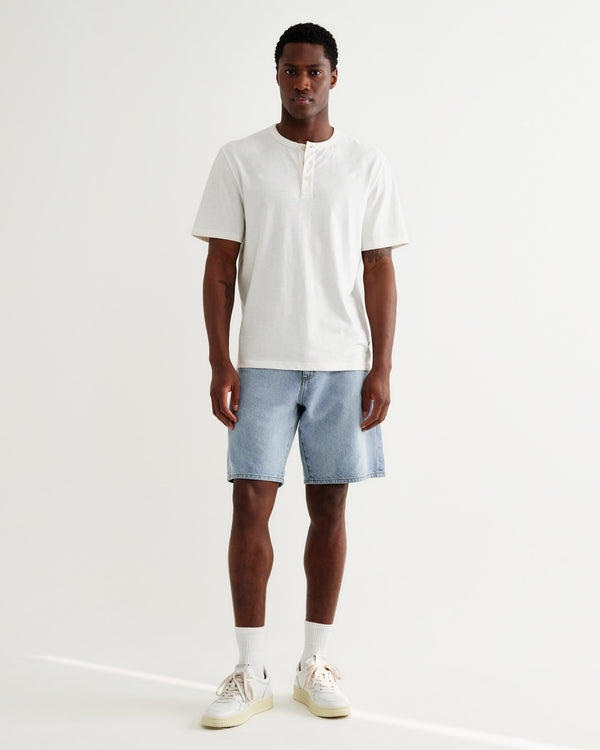 wax london men's Hill - Off White Slub Organic Cotton Henley T-Shirt