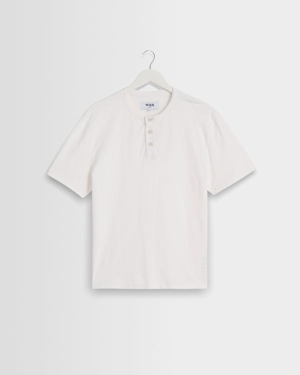 wax london men's Hill - Off White Slub Organic Cotton Henley T-Shirt