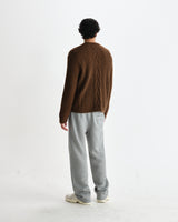 wax london men's Hyatt - Brown Brush Cable Knit Crewneck Jumper