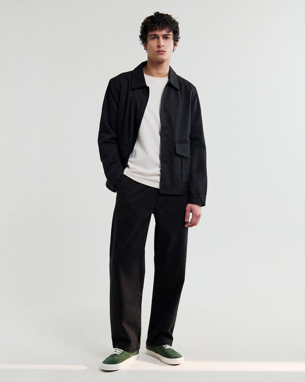 wax london men's Hyde - Black Organic Cotton Twill Straight Fit Trousers
