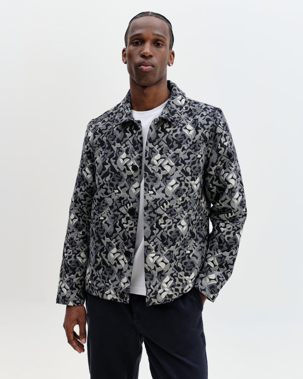 wax london men's Iggy - Navy And Ecru Tile Jacquard Jacket