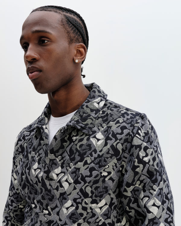 wax london men's Iggy - Navy And Ecru Tile Jacquard Jacket