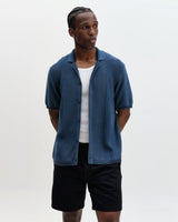 wax london men's Ivy - Washed Blue Cotton Knitted Shirt