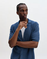 wax london men's Ivy - Washed Blue Cotton Knitted Shirt